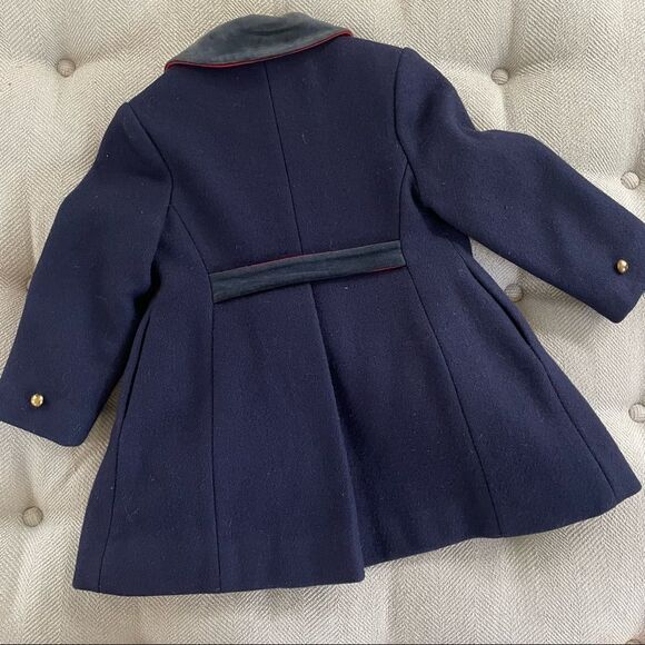 F. W. Fischer Vintage Girls Dress Coat Wool Blend Navy Black 4 - Picture 6 of 7